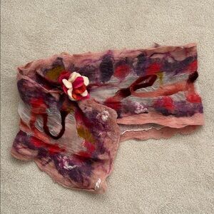 Multicolor Felted Scarf With Flower Brooche